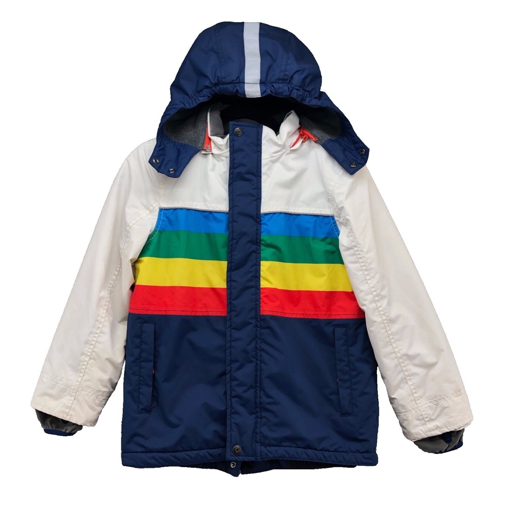 Mini Boden Ski Jacket Unisex Kids 9 10 Rainbow Stripe Hooded Outdoor Activewear